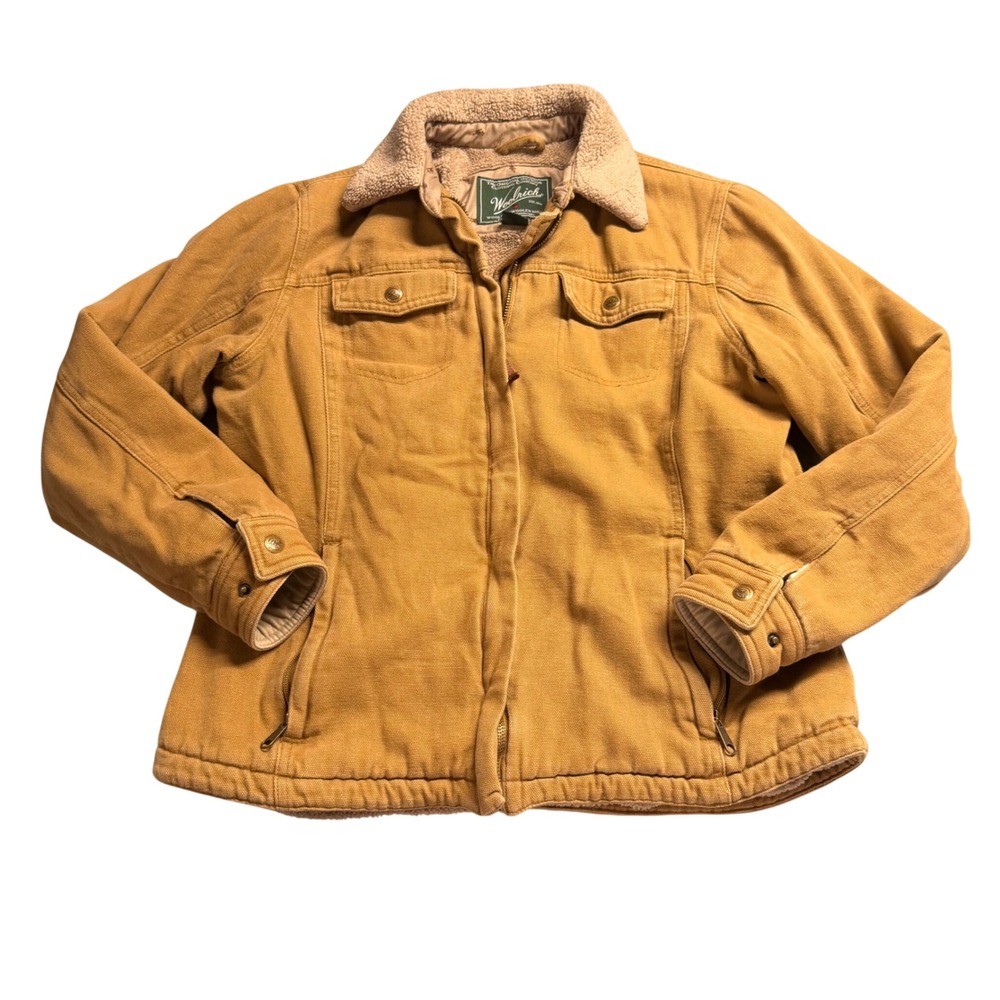 Woolrich Womens Tan Canvas Barn Jacket Sherpa Lined Outdoor Coat Size Medium